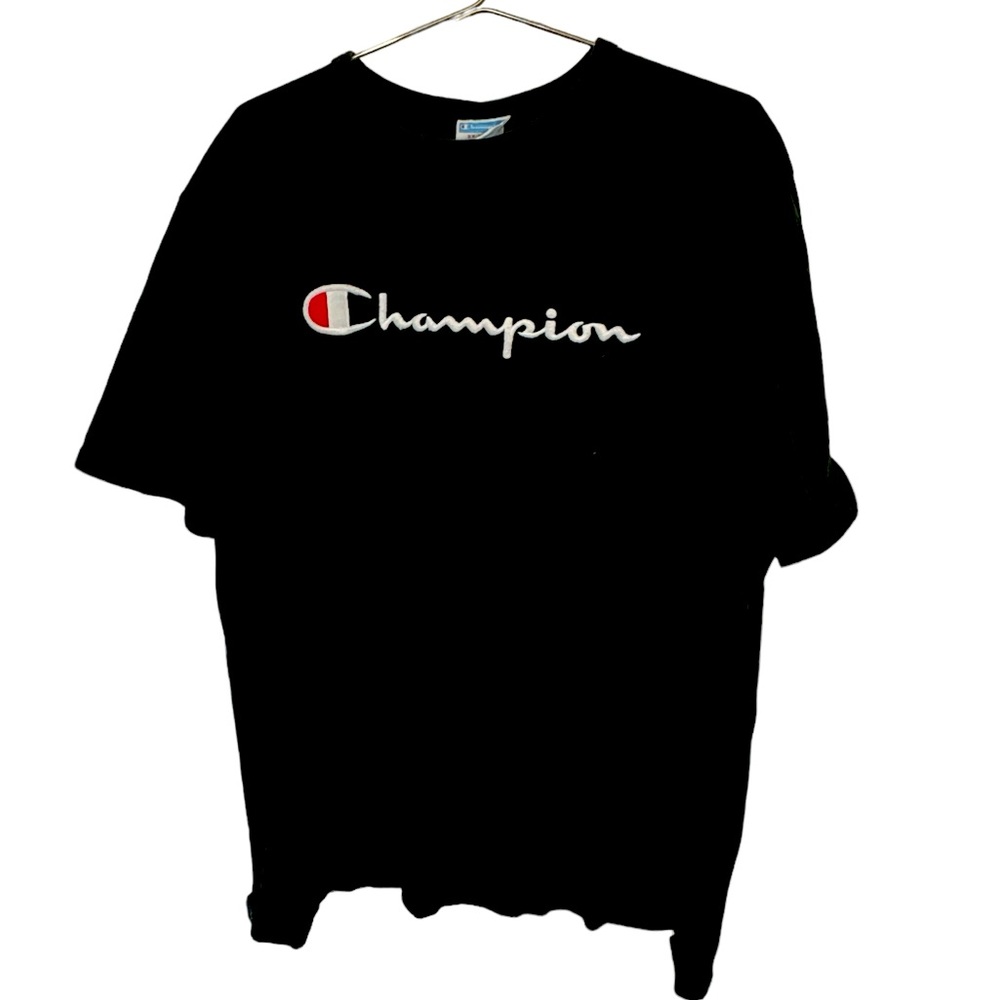 High end Black Champion Brand Stitched Raised Logo Men’s 2XL T-Shirt MINTY